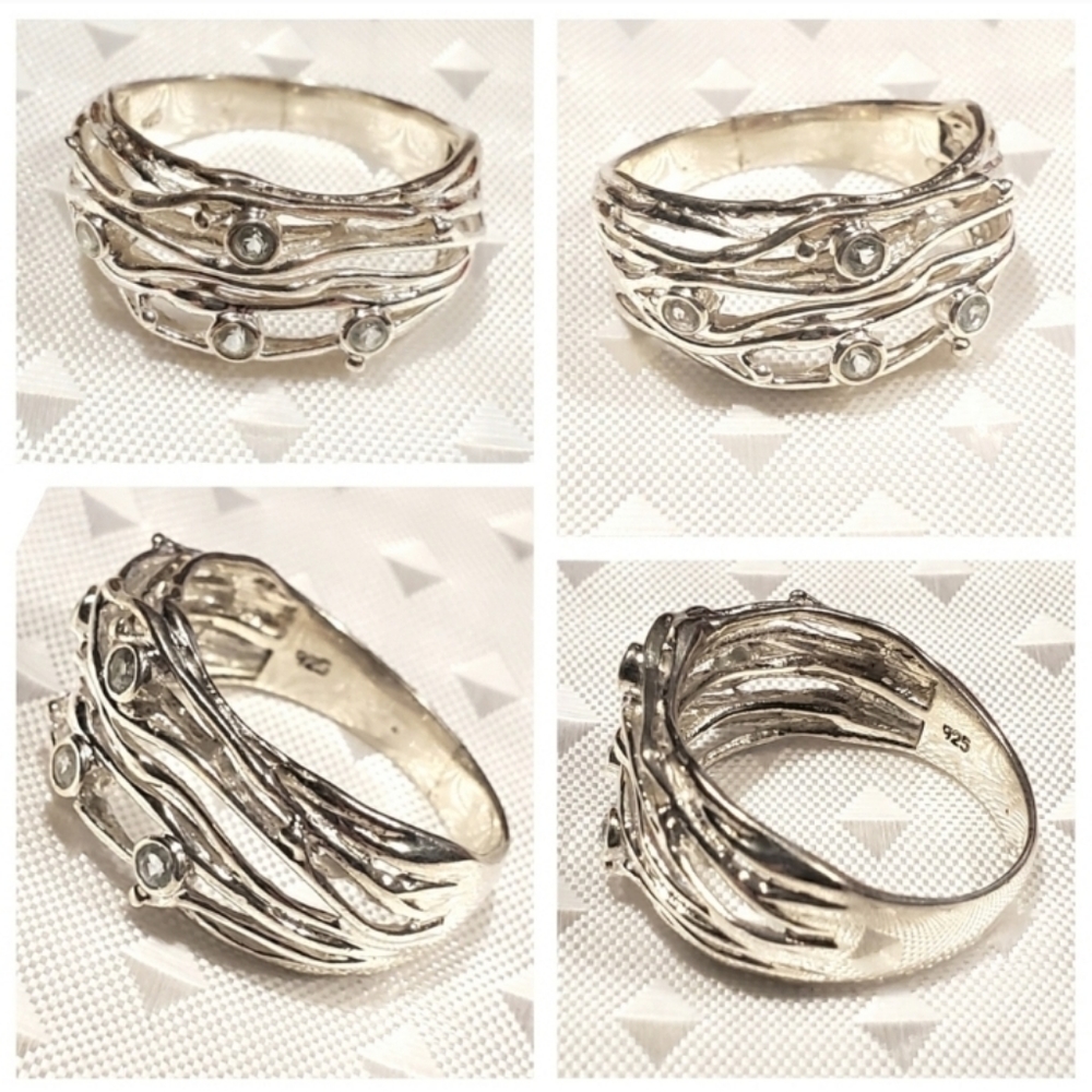 Topaz Art Nouveau Woven Wave Custom 925 Sterling Silver Ring Sz 8 - Picture 5 of 8